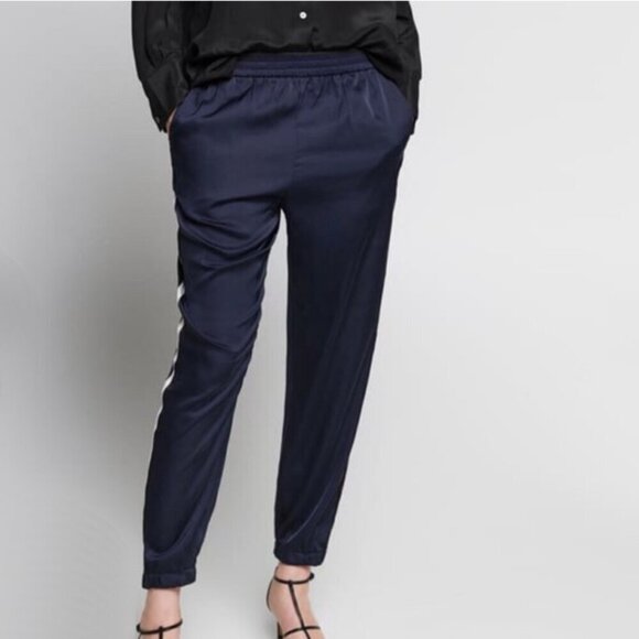 EUC Zara navy blue satin-like jogger trackpants with racer stripes, S - Picture 4 of 10